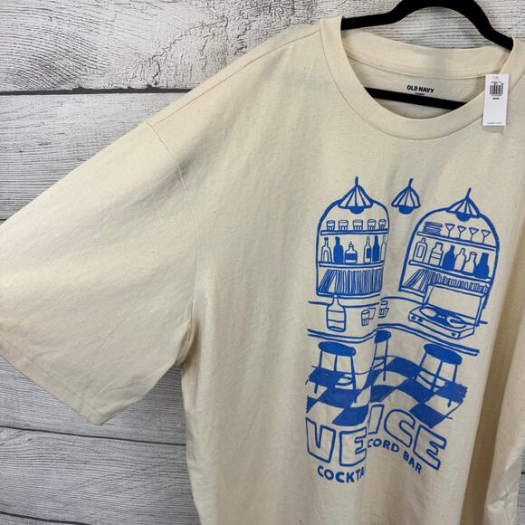 Old Navy Men's Cream Blue Venice Graphic Cropped Short Sleeve Tee Size XXXXL - Picture 2 of 7